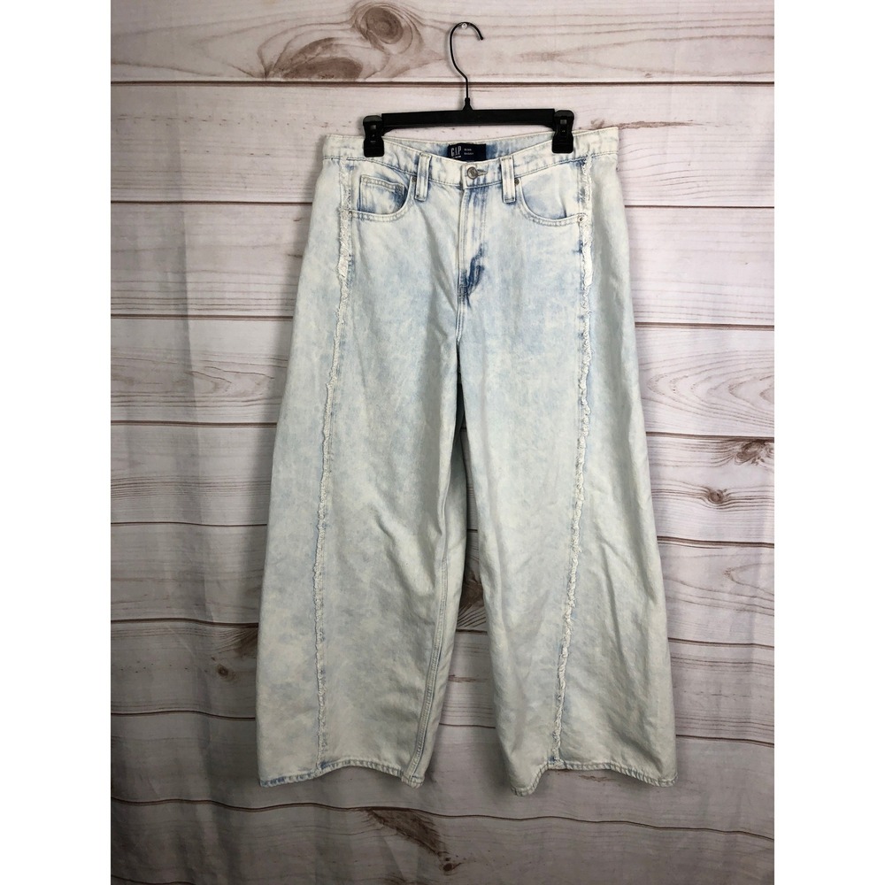 Gap Baggy Light Isla Wash Wide-Leg Ultra Soft Frayed Seam Jeans Size 12 - Picture 2 of 13
